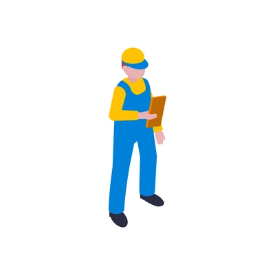 Isometric delivery composition with isolated human character of shipping service worker in uniform vector illustration