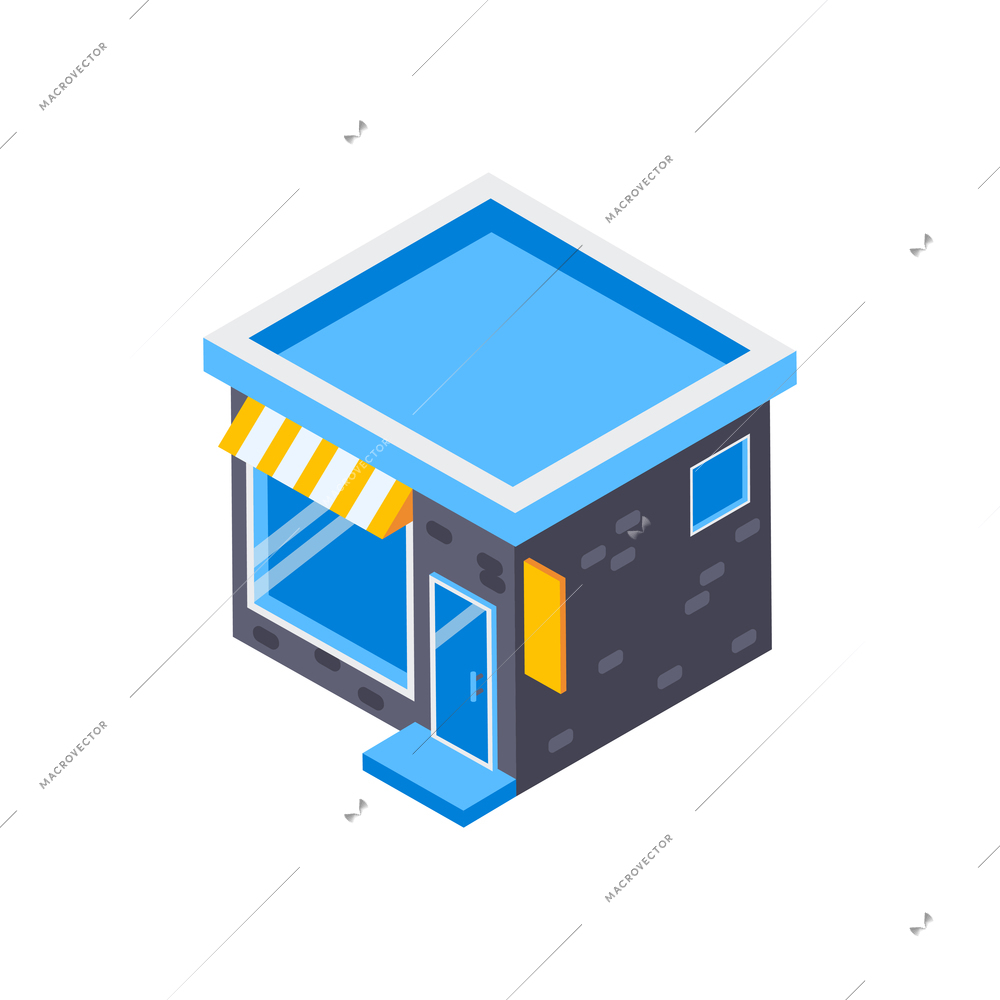 Isometric delivery composition with view of small house with shipping company office signboard and door vector illustration