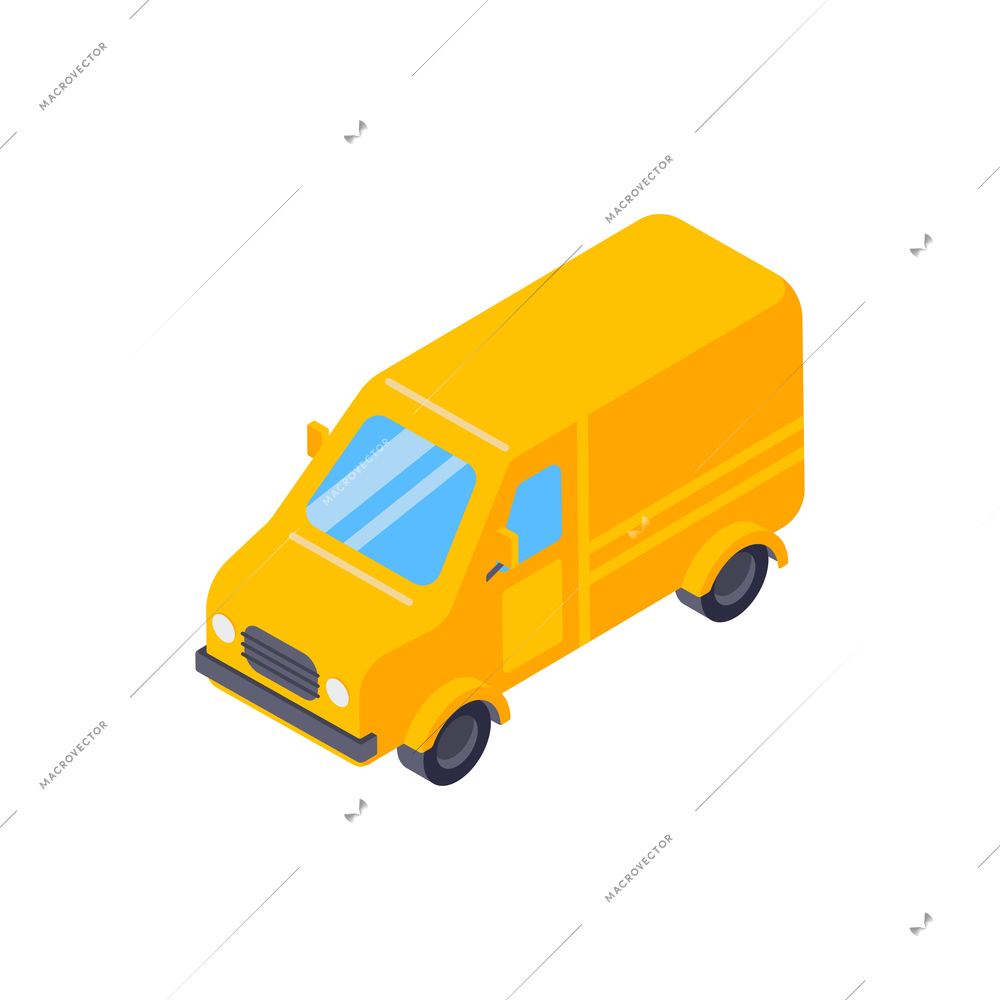 Isometric delivery composition with isolated image of yellow van vector illustration