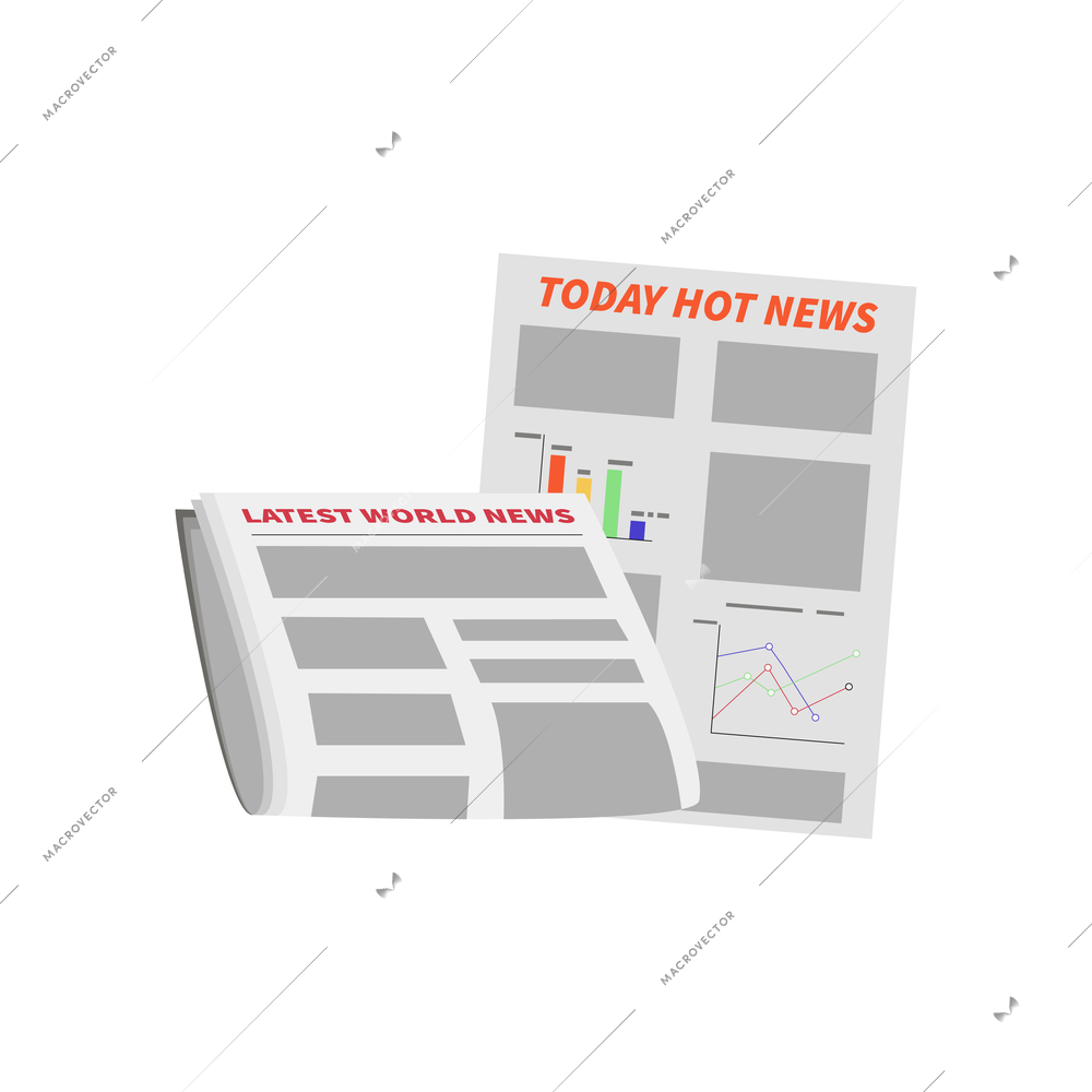 News composition with isolated images of flat newspapers with today hot news vector illustration