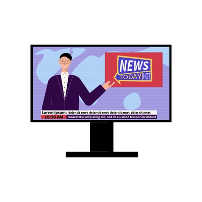 News composition with flat isolated image of tv set showing news broadcast vector illustration