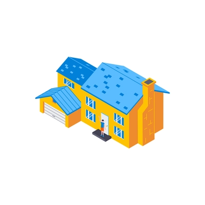 Isometric delivery composition with view of living house with host waiting for courier vector illustration