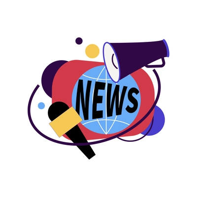 News composition with flat icons of earth globe with text megaphone and microphone images vector illustration