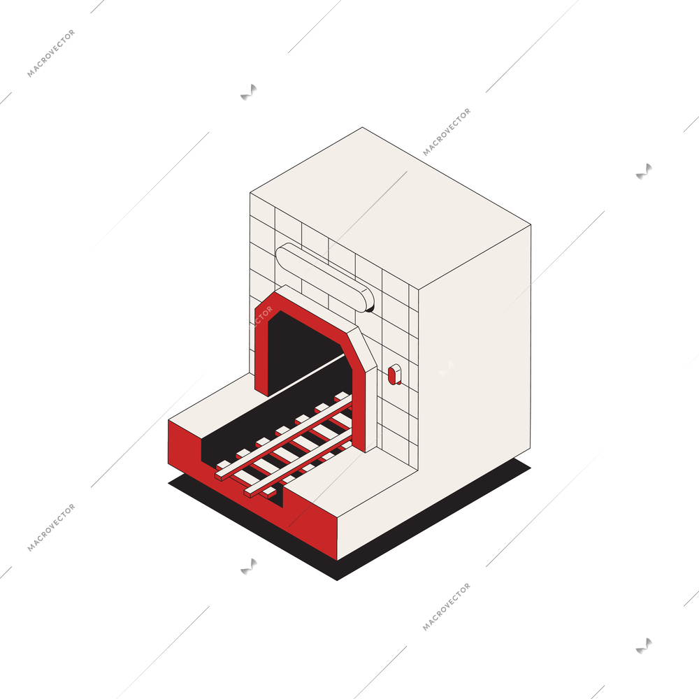 Subway isometric composition with view of entrance to the train track underground tunnel with railway vector illustration