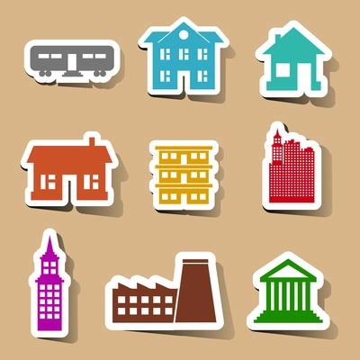 Building icons set on color stickers vector illustration