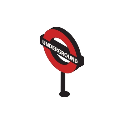 Subway isometric composition with isolated image of london metro sign on pedestal vector illustration