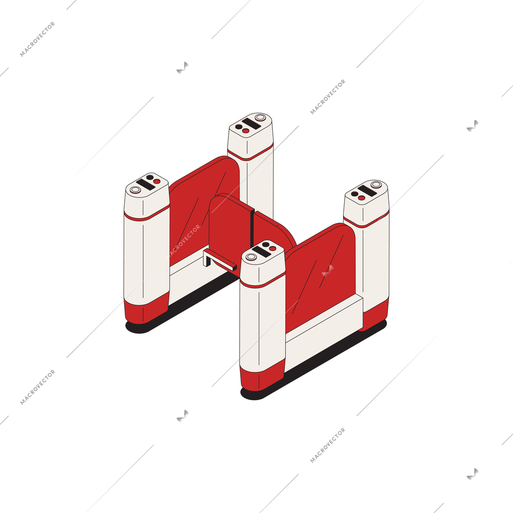 Subway isometric composition with isolated image of subway ticket barrier with doors vector illustration