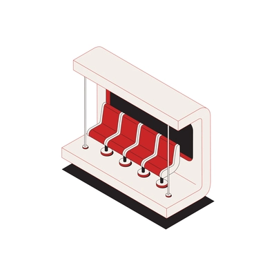 Subway isometric composition with isolated image of subway stop shelter with seats for passengers vector illustration