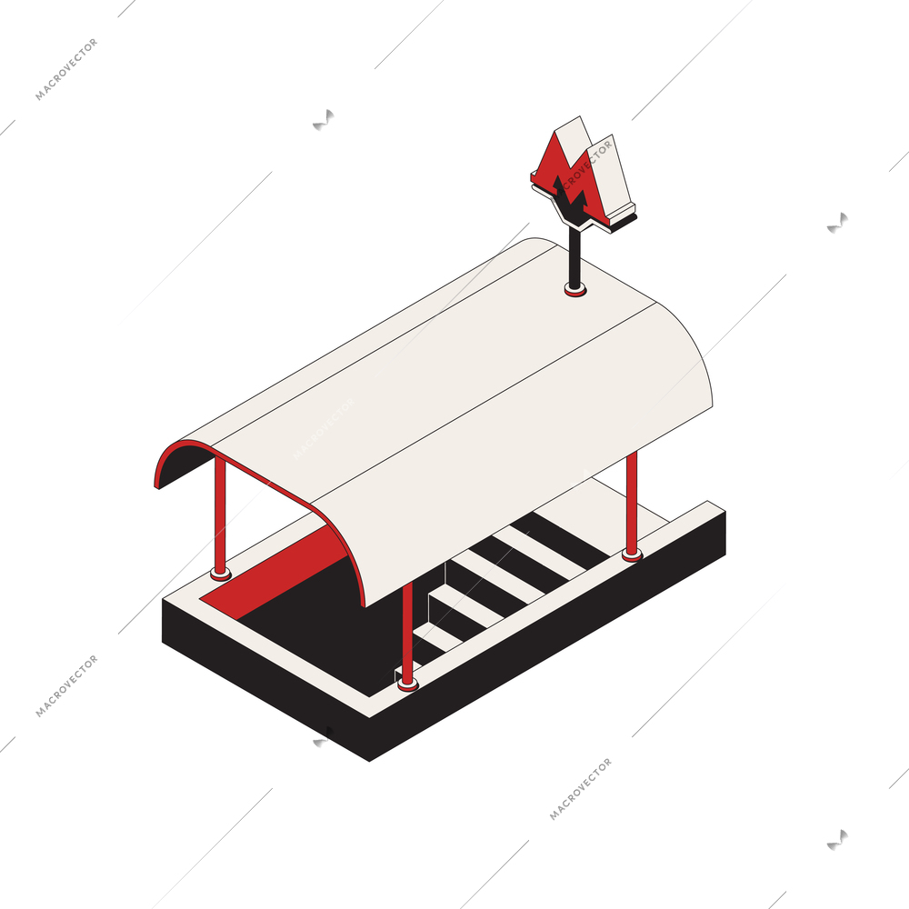 Subway isometric composition with entrance to the underground metro station with stairs and shelter vector illustration