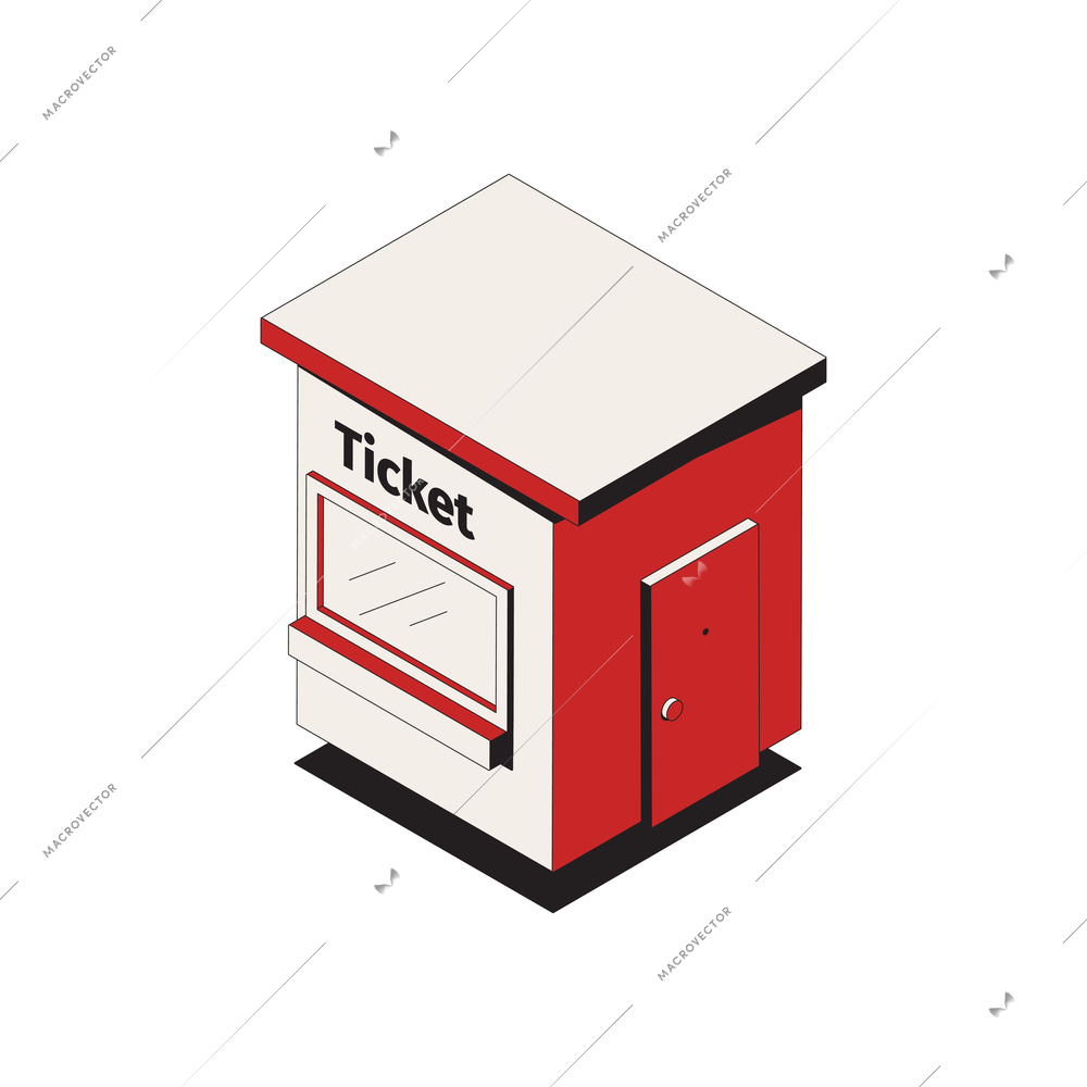 Subway isometric composition with isolated image of cash office ticket kiosk on blank background vector illustration