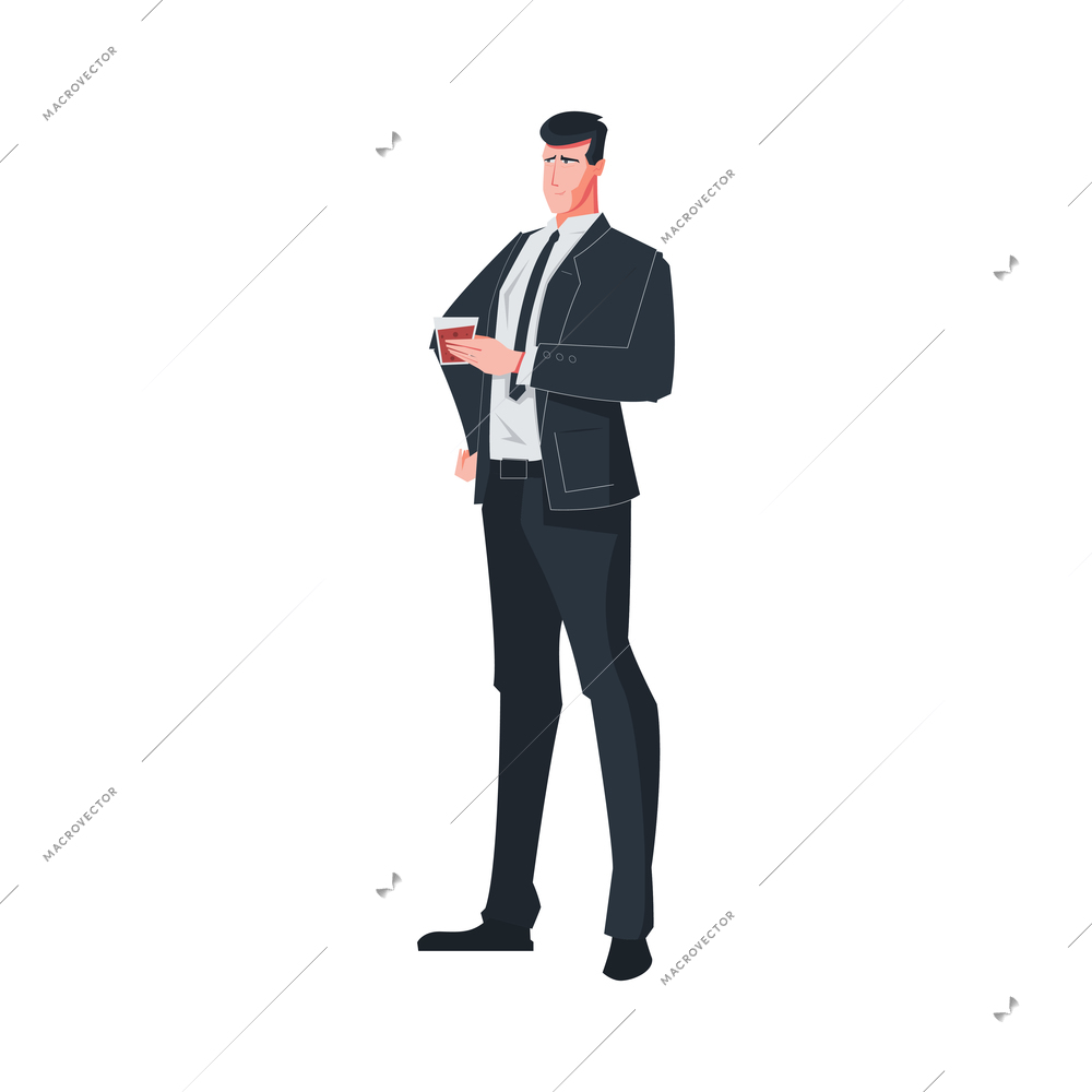 Addiction composition with flat human character of man imbosoming glass with drink vector illustration