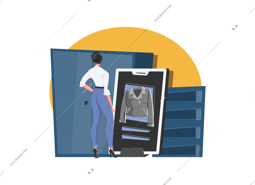 Online shop composition with flat icons smartphone display with fashion clothes with furniture vector illustration