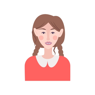 Dentistry composition with flat human character of teenage girl wearing braces on teeth vector illustration