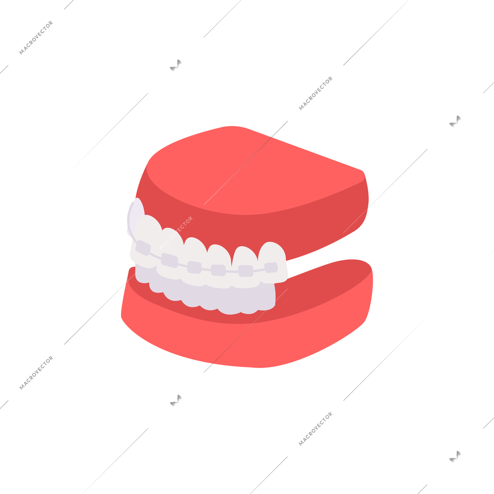 Dentistry composition with flat isolated image of artificial impression of jaws vector illustration