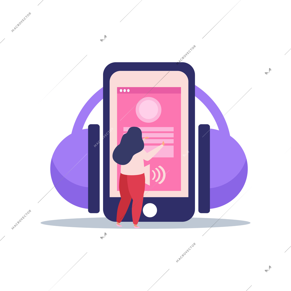 E-learning home schooling flat composition with smartphone podcast app and big headphones vector illustration