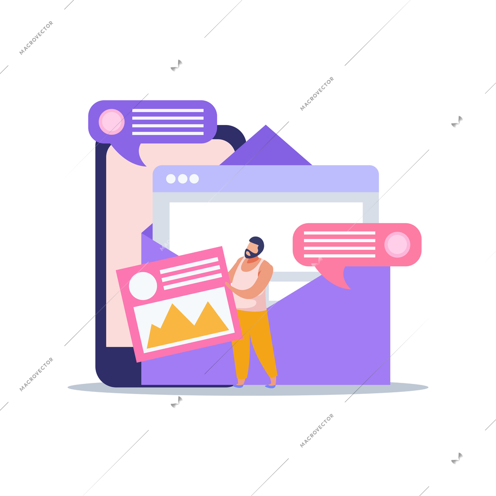 E-learning home schooling flat composition with stack of envelopes with messaging bubbles vector illustration