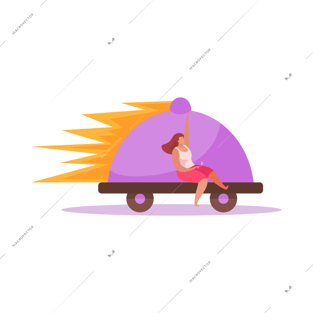 Food delivery flat composition with isolated images of moving skate with dome vector illustration