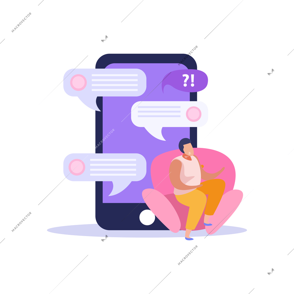 E-learning home schooling flat composition with smartphone messaging bubbles and human character vector illustration