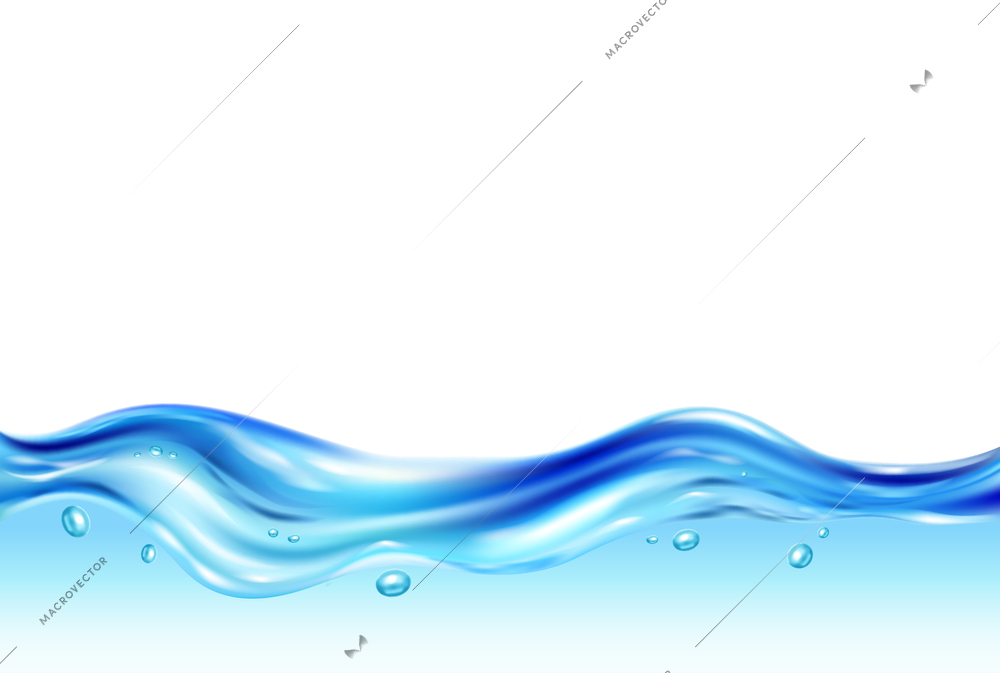 Water ripple realistic composition with water flow waves and air bubbles vector illustration