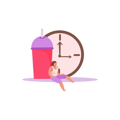 Food delivery flat composition with isolated images of clock icon client and drinking cup vector illustration