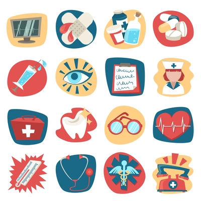 Hospital medical health care first aid icons set isolated vector illustration