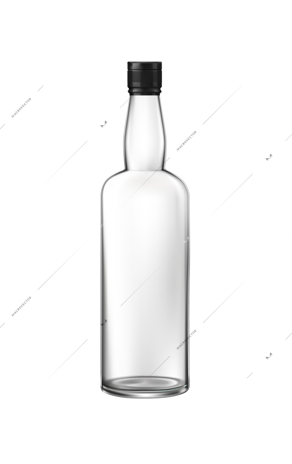 Brandy cognac whiskey glass bottles set with empty alcohol jars of different shape on transparent background vector illustration