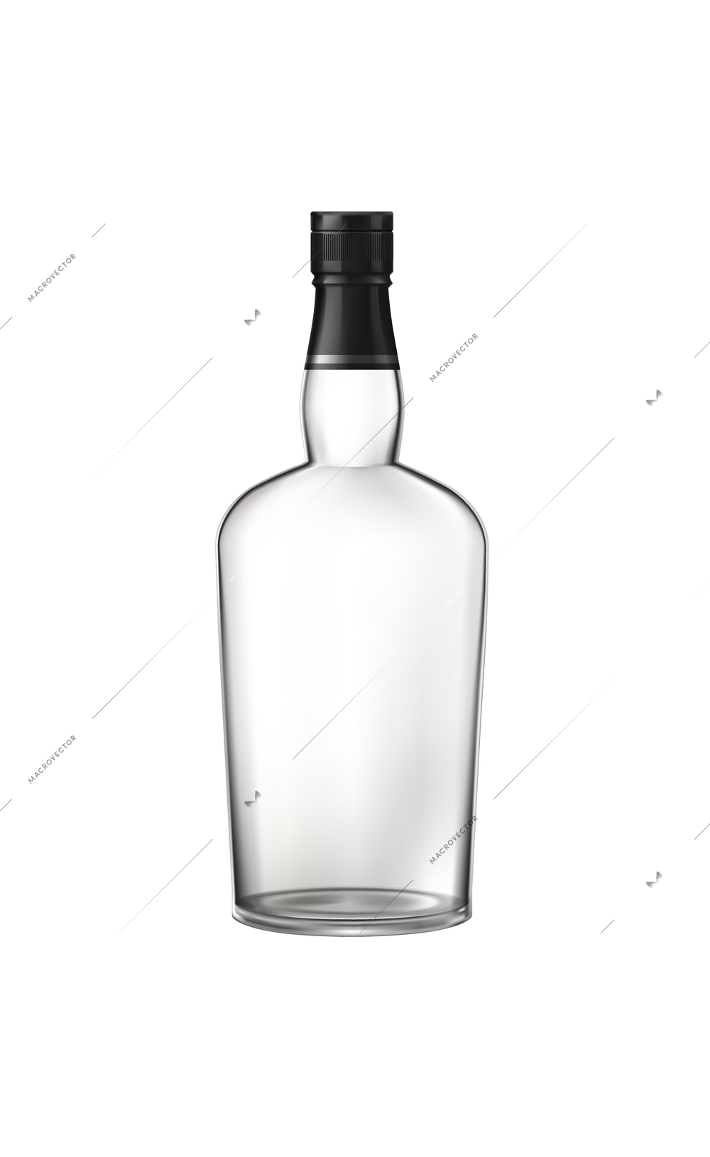 Brandy cognac whiskey glass bottles set with empty alcohol jars of different shape on transparent background vector illustration