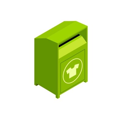 Charity donation volunteering isometric composition with green box for donating clothes vector illustration