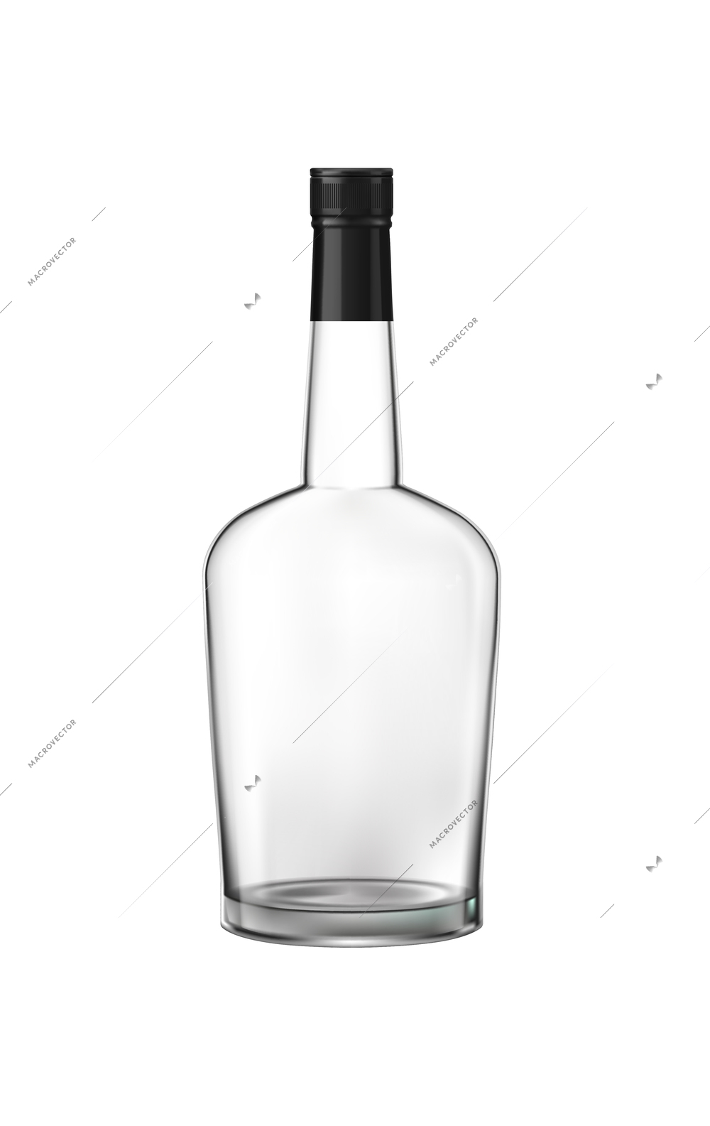 Brandy cognac whiskey glass bottles set with empty alcohol jars of different shape on transparent background vector illustration