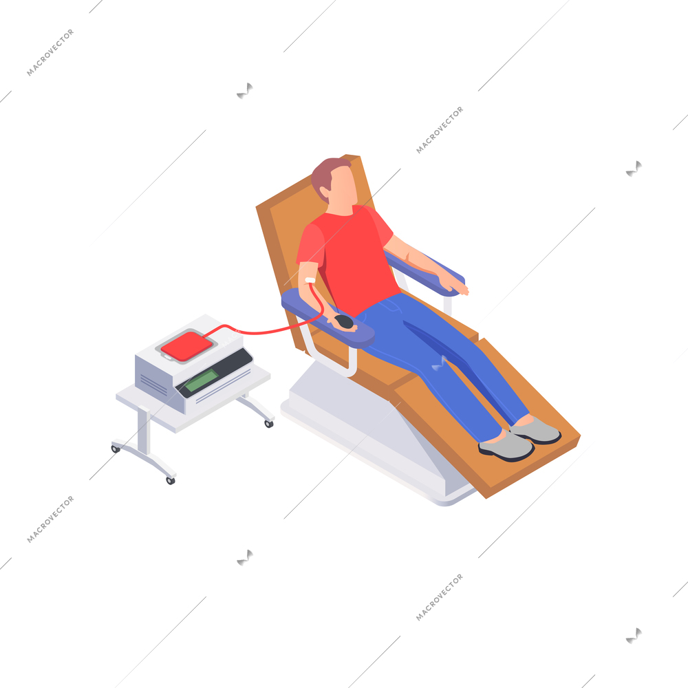 Charity donation volunteering isometric composition with man donating blood vector illustration