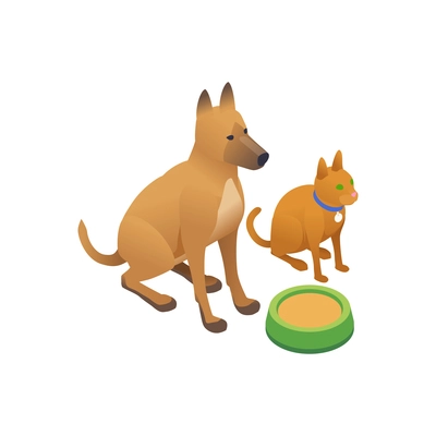 Charity donation volunteering isometric composition with two dogs with meal dish vector illustration