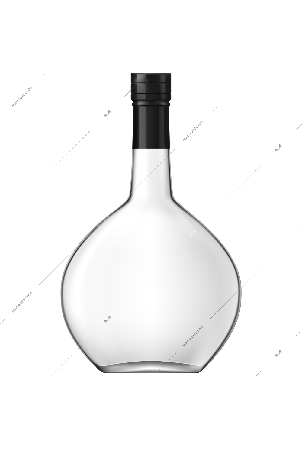 Brandy cognac whiskey glass bottles set with empty alcohol jars of different shape on transparent background vector illustration