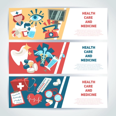 Health care and medicine medical horizontal banners set isolated vector illustration.