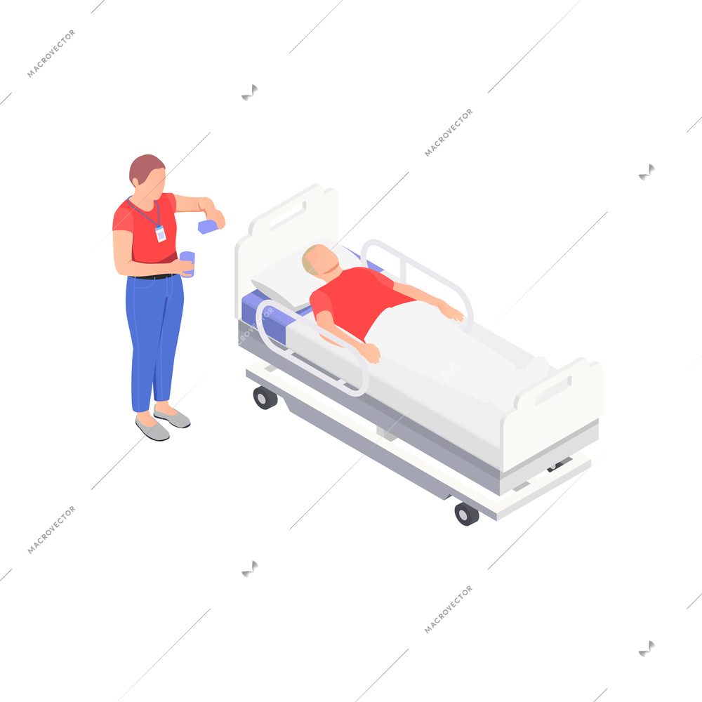 Charity donation volunteering isometric composition with helping volunteer donating blood vector illustration