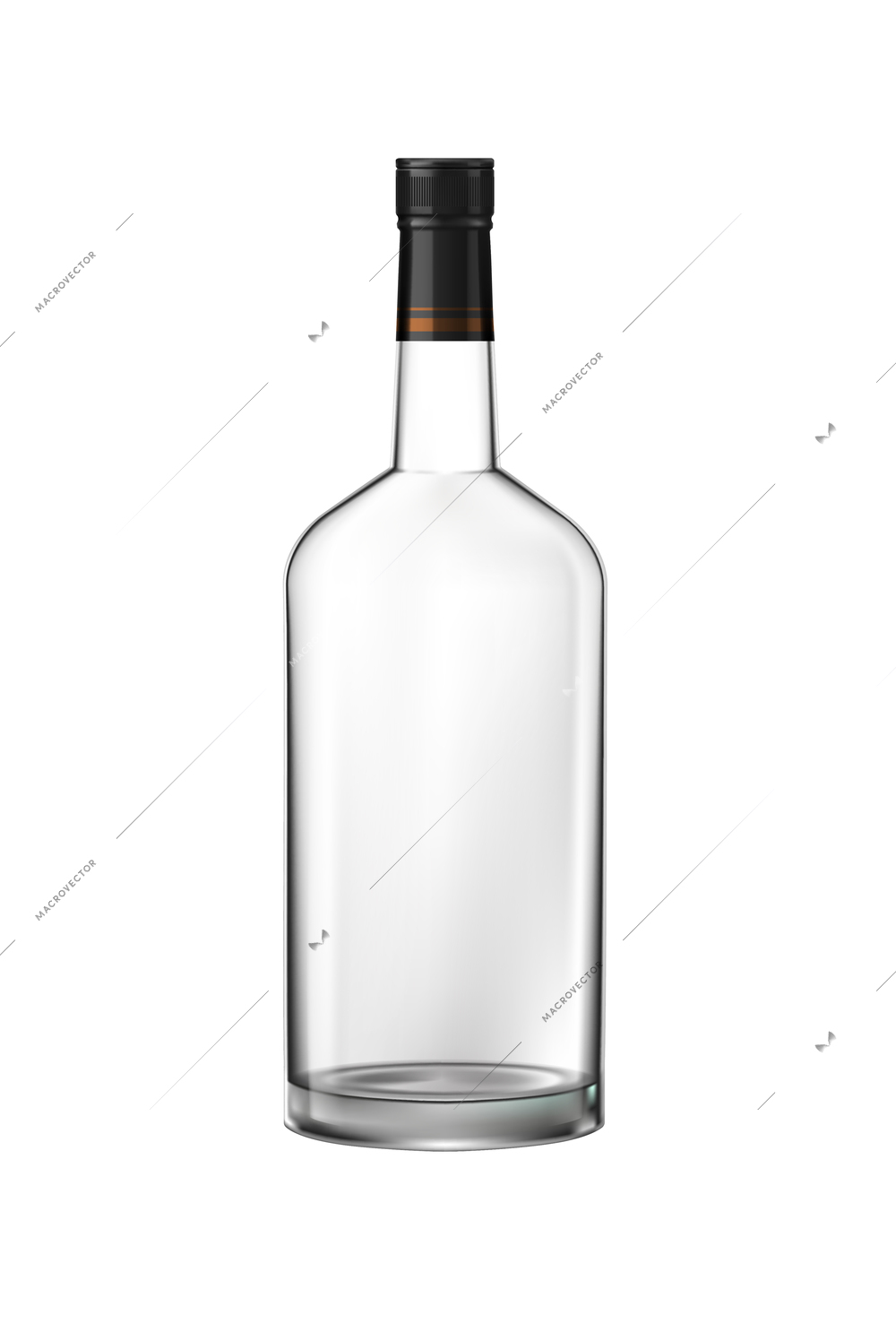 Brandy cognac whiskey glass bottles set with empty alcohol jars of different shape on transparent background vector illustration