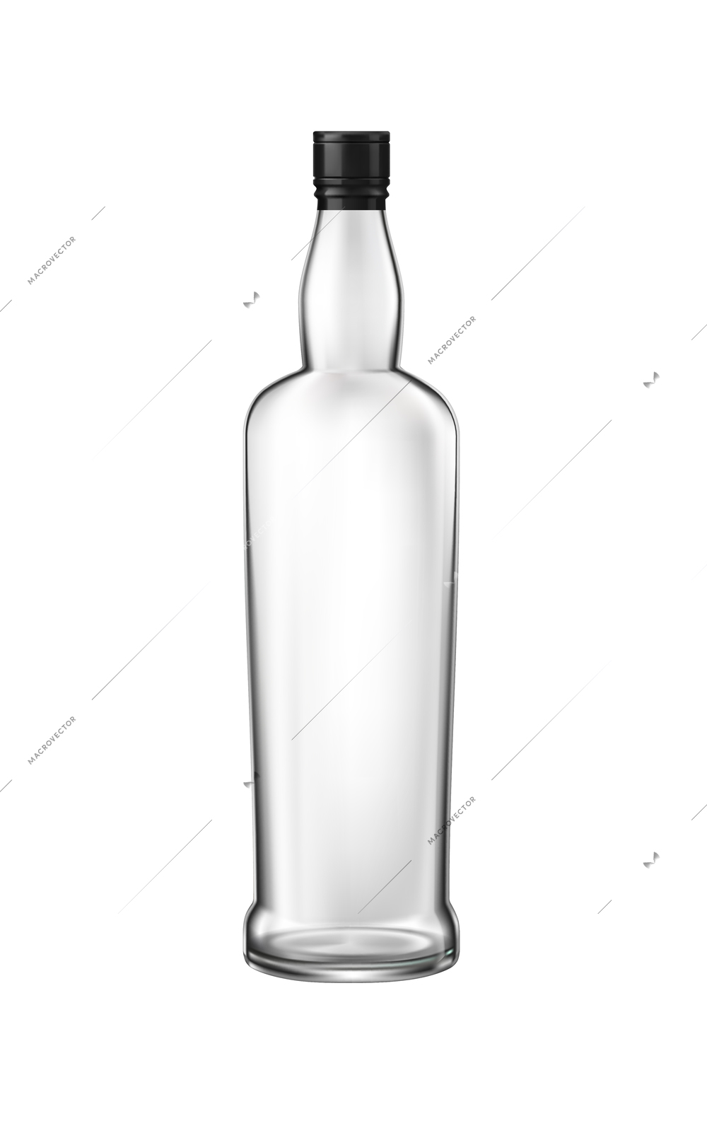 Brandy cognac whiskey glass bottles set with empty alcohol jars of different shape on transparent background vector illustration