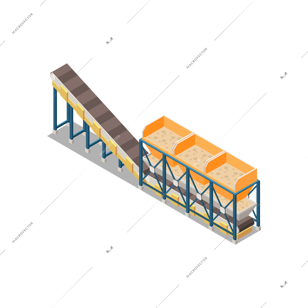 Concrete cement production isometric icon set with tools equipment and transportation extraction vector illustration