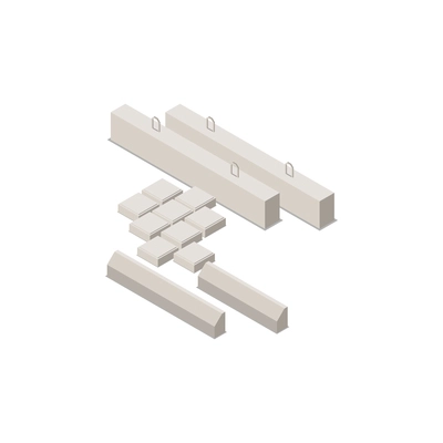 Concrete cement production isometric composition with ready goods for construction needs vector illustration