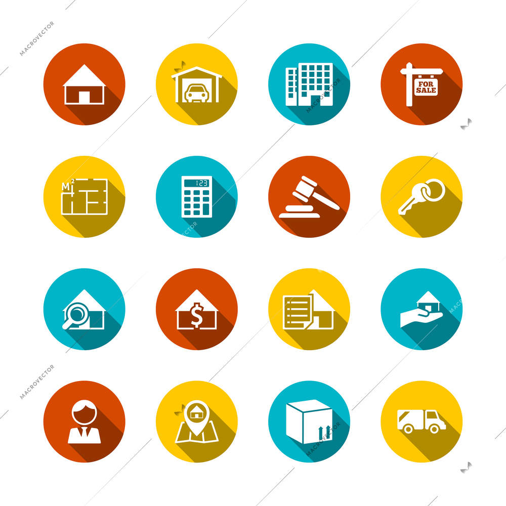 Real estate flat icons set of key plan auction isolated vector illustration