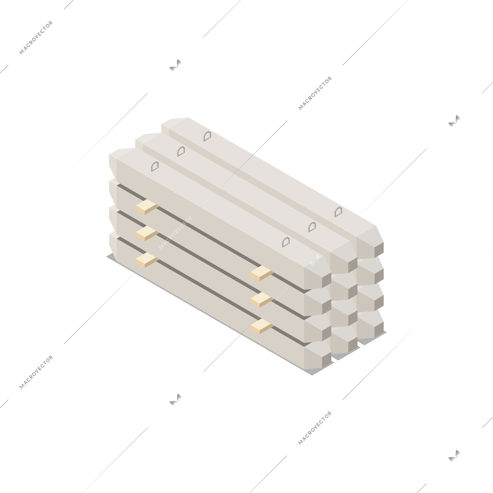 Concrete cement production isometric composition with ready goods for construction needs vector illustration