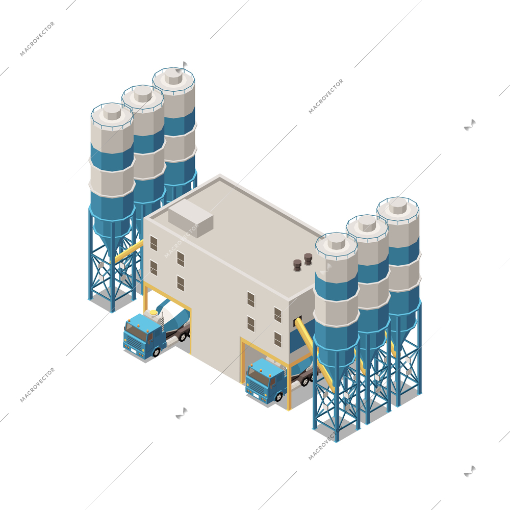 Concrete cement production isometric composition with factory extraction equipment vector illustration