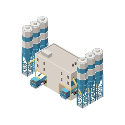 Concrete cement production isometric composition with factory extraction equipment vector illustration