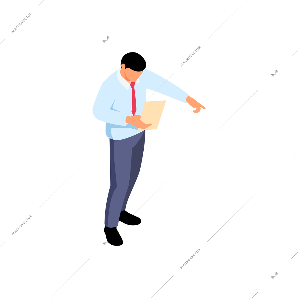 Office relocation isometric composition with worker holding paper sheet with list of items vector illustration