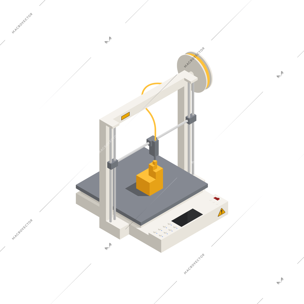 Isometric composition with equipment for 3d printing isolated on white background vector illustration