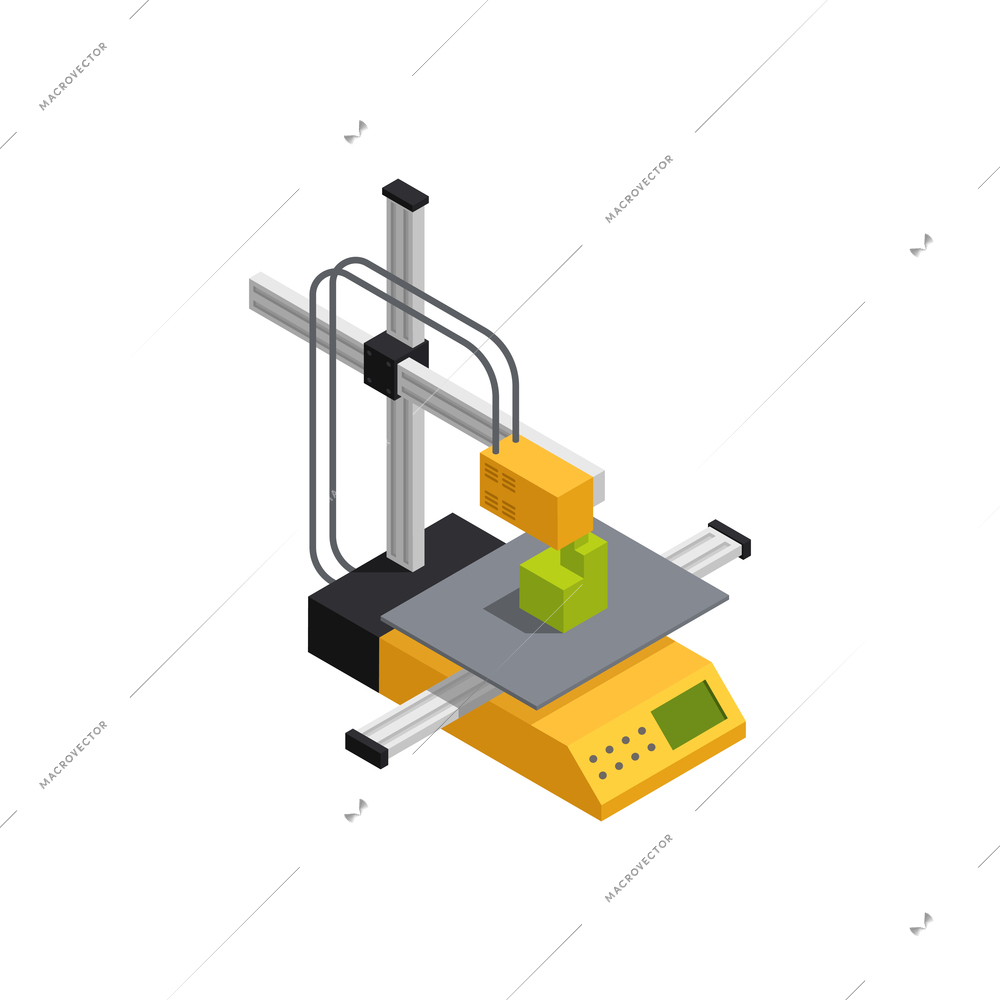 Isometric composition with equipment for 3d printing isolated on white background vector illustration