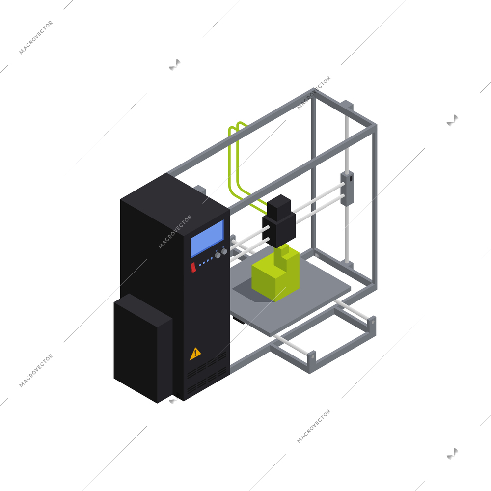 Isometric composition with equipment for 3d printing isolated on white background vector illustration