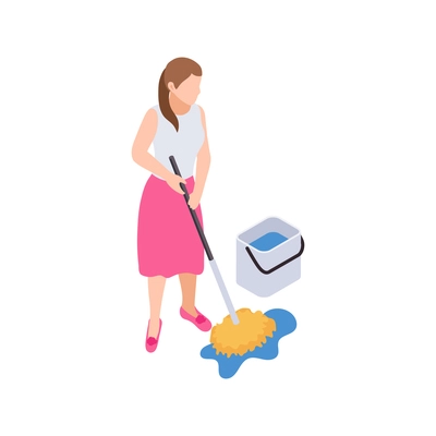 People staying at home hobby composition with woman doing housework vector illustration