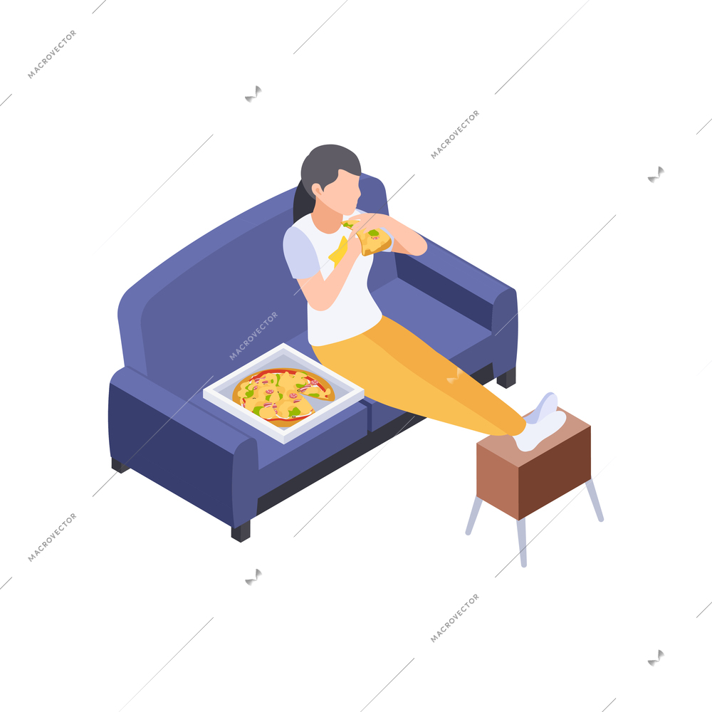 People staying at home hobby composition with female character making nails sitting on sofa vector illustration