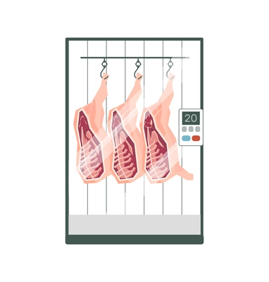 Meat processing plant flat composition with factory kitchen equipment with thermal closet for meat products vector illustration