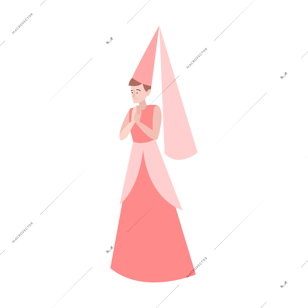 Kids hobby flat composition with female character of theatrical actor in dress vector illustration